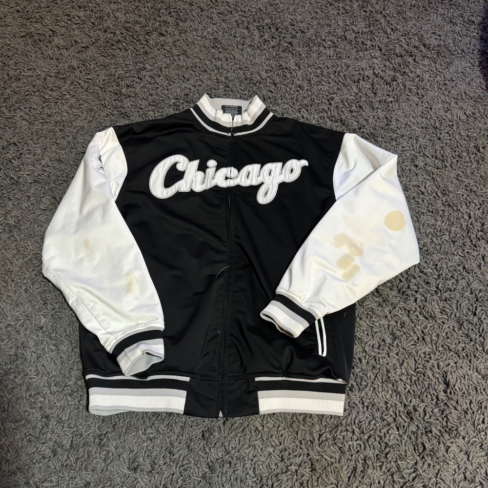 Chicago White Sox Baseball‎ Stitches Athletic Gear Black & White Bomber Jacket